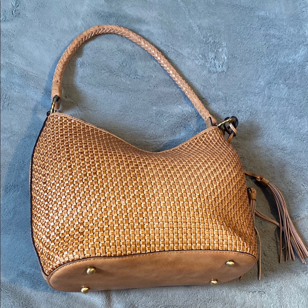 PATRICIA NASH Castelli Small Woven Leather Hobo Bag/ Sand